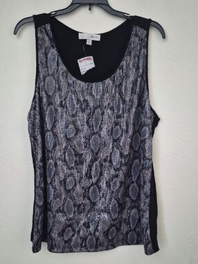 Haani Black and Silver Sequin Animal-Print Sleeveless Tank